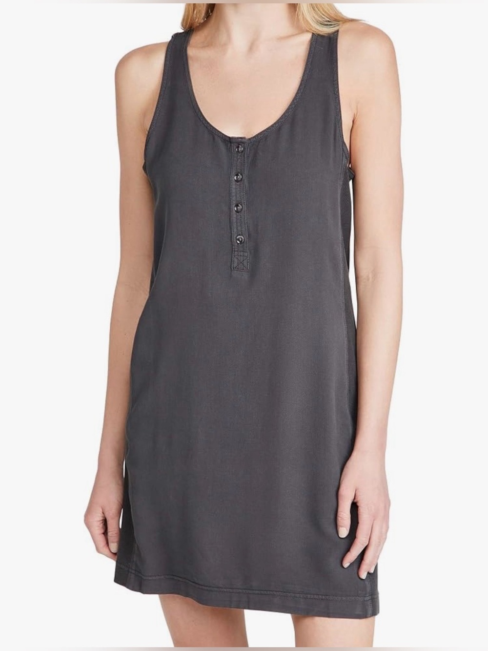 Splendid Charcoal mixed media Henley Button-Front Sleeveless tunic dress